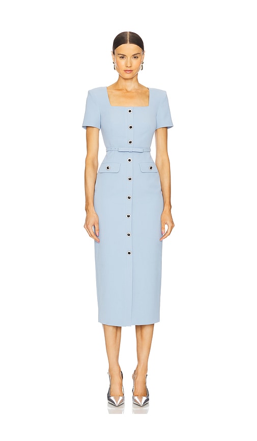 self-portrait Crepe Button Midi Dress in Blue