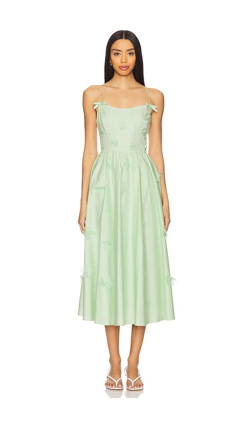 Green Cotton Flower Midi Dress