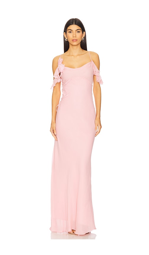 【SELF PORTRAIT】ピンク チュール マキシドレス フラワー self-portrait Georgette Flower Maxi Dress in Pink | REVOLVE