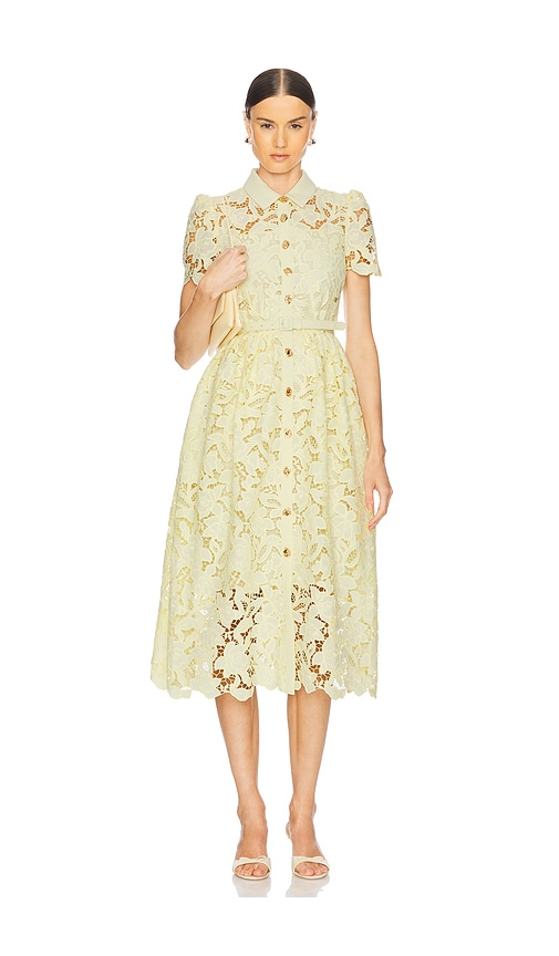 【Self-Portrait】イエローのレースカラーミディドレス self-portrait レースカラードミディドレス - Yellow | REVOLVE