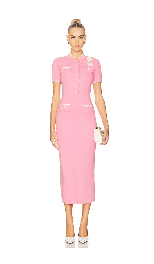 Self-portrait Pink Crochet Flower Knit Midi Dress In Pink