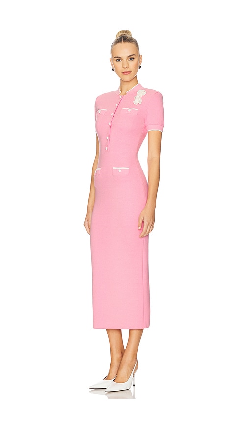 Self-portrait Pink Crochet Flower Knit Midi Dress In Pink