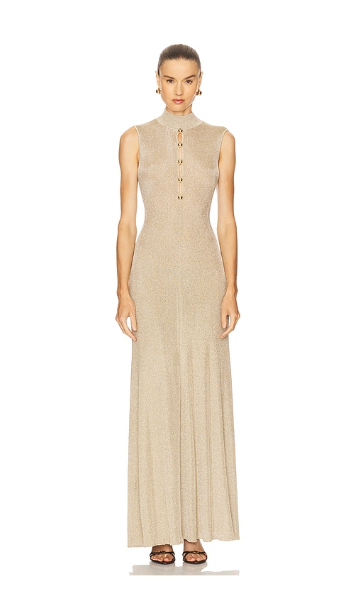 Self-portrait Womens Gold Sleeveless Buttoned Lurex Knit Maxi Dress In Neutral