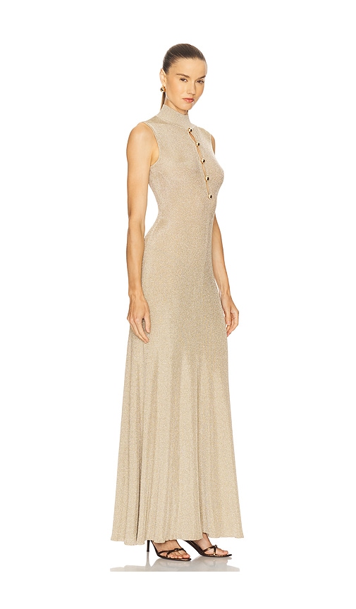 Self-portrait Womens Gold Sleeveless Buttoned Lurex Knit Maxi Dress In Neutral