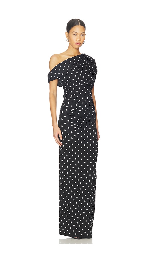 Self-portrait Polka-dot Asymmetric Maxi Dress In Multi