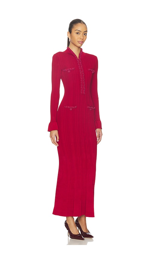 Self-portrait Button-embellished Ribbed-knit Midi Dress In Burgundy
