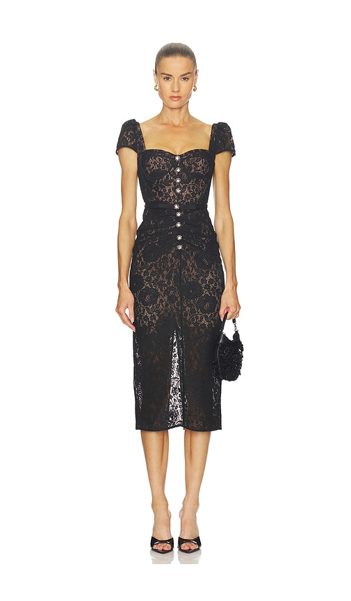 chinese dress ladies Black Lace V-Neck Tiered Midi Dress – Unique Vintage main image 0