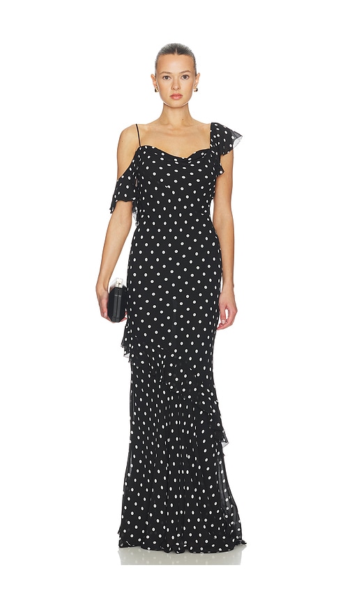 chinese dress ladies Navy Polka Dot Linen Midi Dress – self-portrait