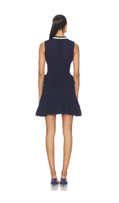  Self-portrait Minivestido Navy Peplum Pointelle Knit En Color Azul Marino Talla L  (también En M, S, Xs). 