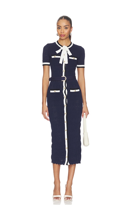 self portrait blue pointelle knit midi dress Self-Portrait Pointelle Midi Dress