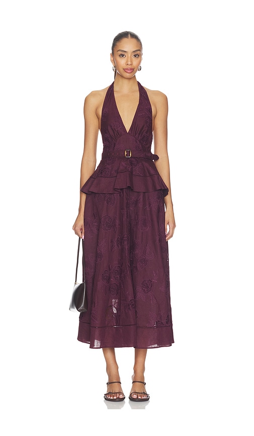 purple peplum dress Long Peplum Formal Dress with Three-Quarter Sleeves Navy / 16