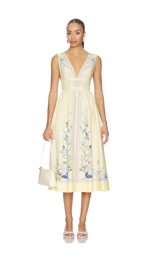 self-portrait Yellow Floral Cotton Midi Dress in Yellow | REVOLVE