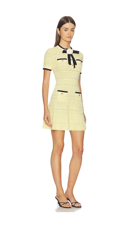 self-portrait Yellow Pointelle Knit Mini Dress | Thumbnail 2