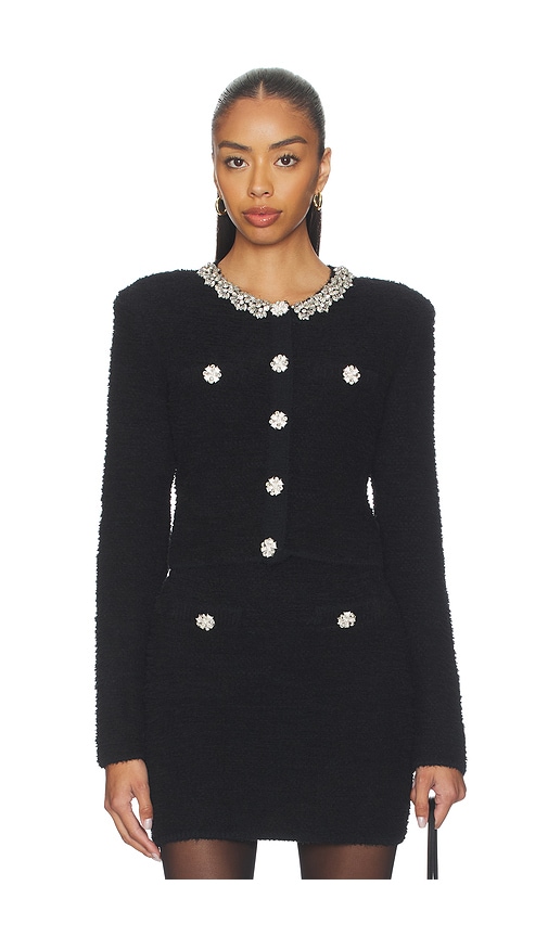 self-portrait Black Crystal Trim Cardigan