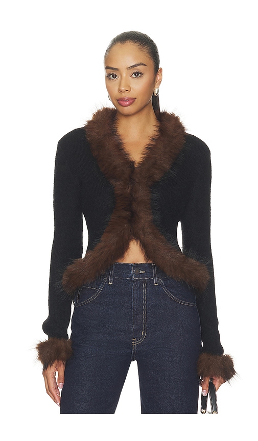 self-portrait Black Faux Fur Knit Cardigan in Black. - size S (also in XS, M, L)