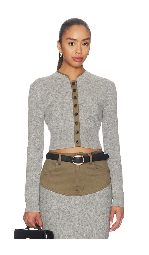 Grey Contrast Placket Cardigan