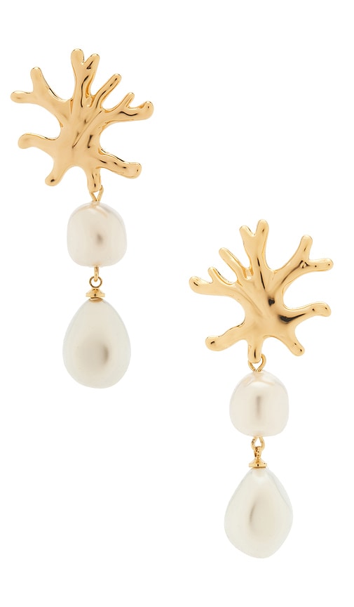 self-portrait Gold Coral Pearl Earrings in Gold