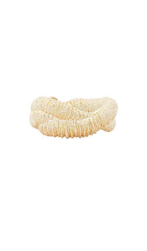  Self-portrait Textured Gold Twisted Cuff In Metallic Gold. 