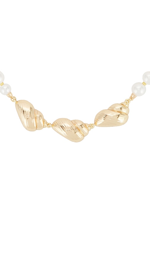  Self-portrait Gold Shell And Pearl Necklace In Metallic Gold. 