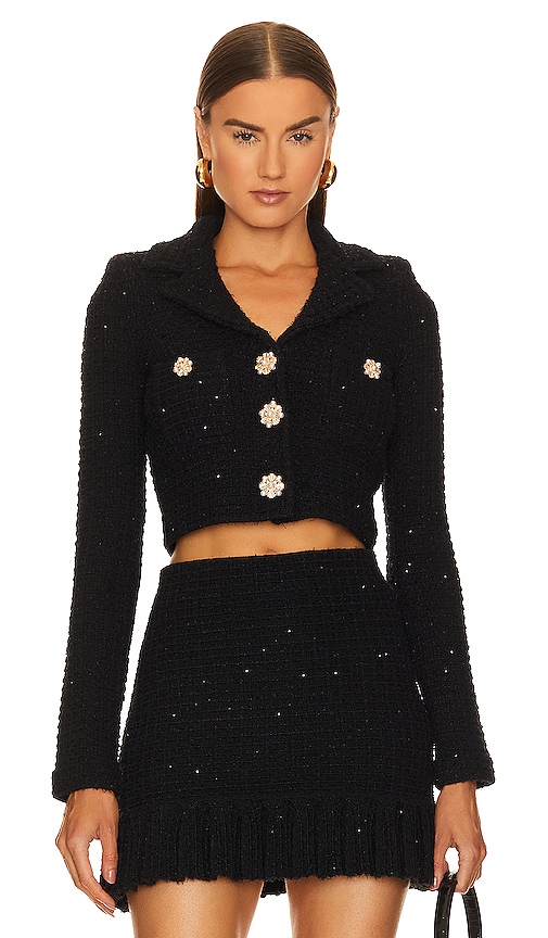 self-portrait Textured Knit Jacket in Black | REVOLVE