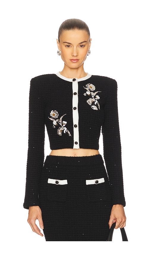 self-portrait Black Floral Textured Knit Jacket