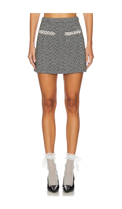 Mini Classic Skirt, Twill Linen, Black Herringbone