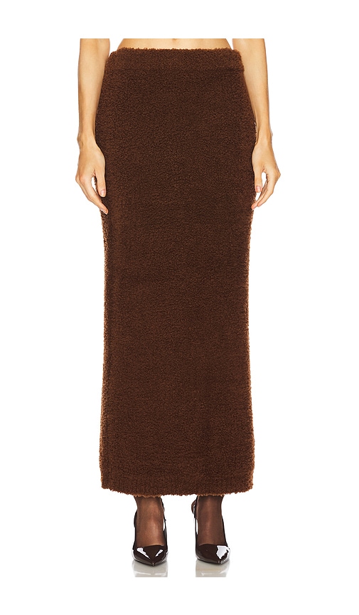 Self-portrait Fluffy Knit Midi Skirt In Brown