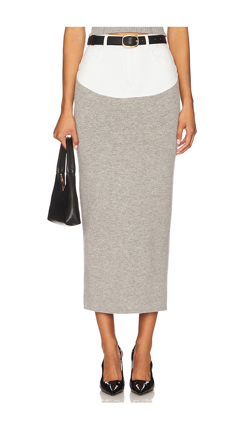 self-portrait Knit Denim Insert Midi Skirt