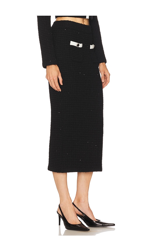 Self-portrait Black Textured Knit Midi Skirt In Black