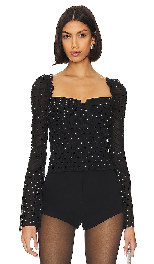 Tシャツ・カットソー SELF PORTRAIT TOP WITH RHINESTONE White Rhinestone Lace Top – self-portrait-US