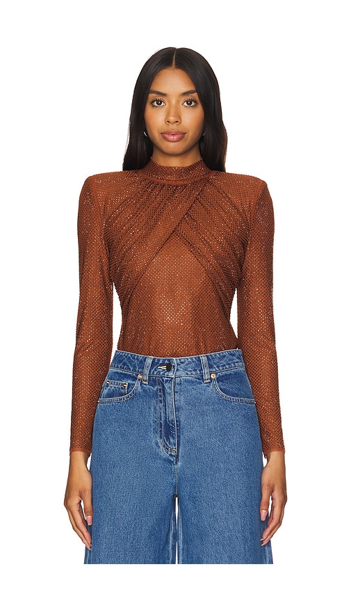 Tシャツ・カットソー SELF PORTRAIT Embellished Stretch Mesh Top SELF-PORTRAIT Twist-front cutout crystal-embellished stretch