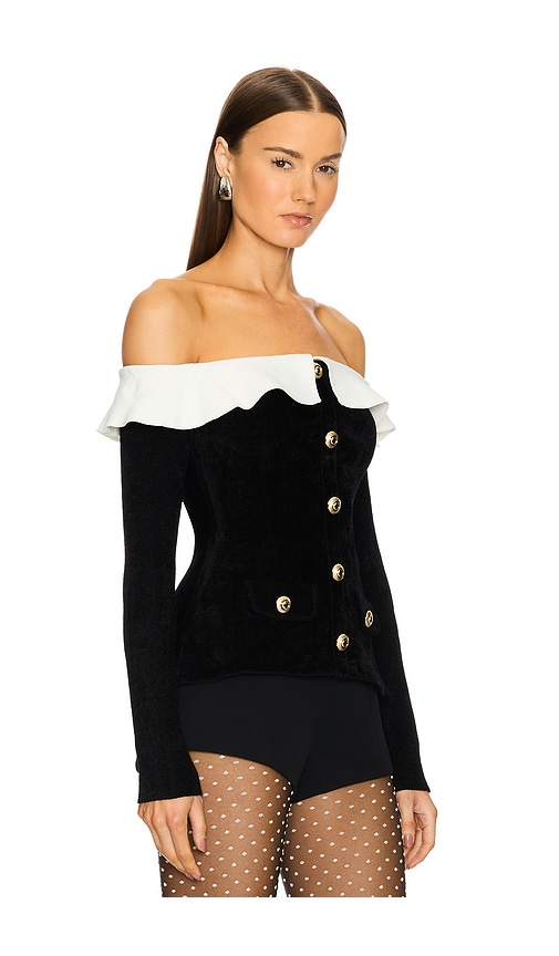 SELF-PORTRAIT CHENILLE KNIT OFF SHOULDER TOP 