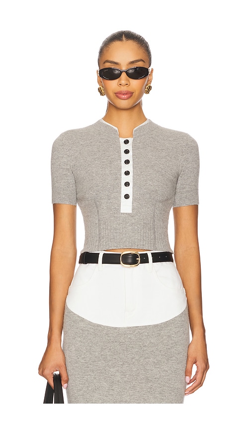 self-portrait Short Sleeve Knit Top in Grey | REVOLVE