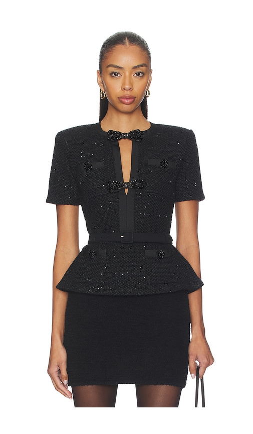 self-portrait Black Sequin Knit Top in Black | REVOLVE