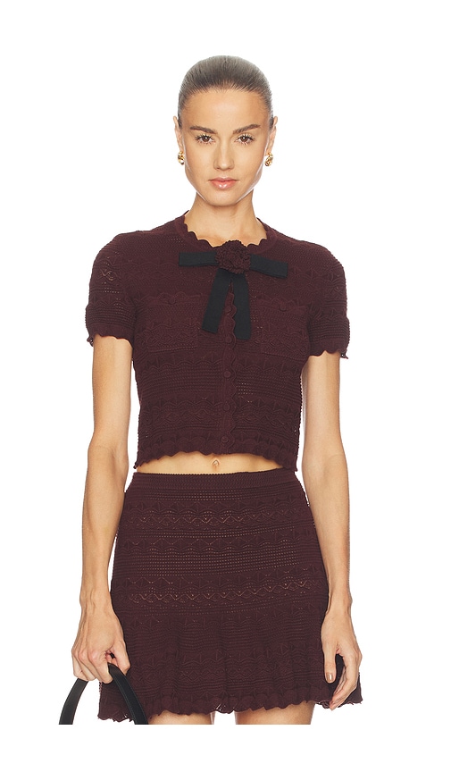 self-portrait Brown Pointelle Knit Top