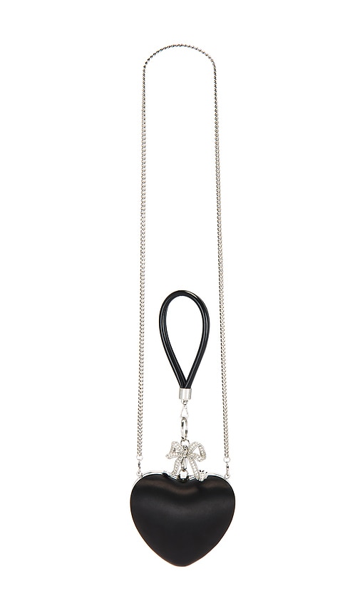 self-portrait Black Satin Top Handle Heart Clutch in Black
