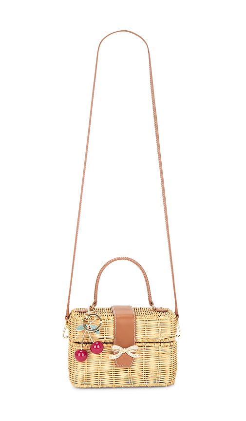 self-portrait Rattan Cherry Charm Mini Basket Bag in Brown