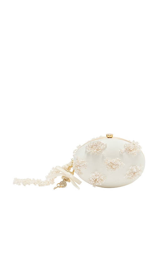 self-portrait Cream Satin Floral Beaded Oval Clutch | Thumbnail 3 self-portrait Cream Satin Floral Beaded Oval Clutch | Thumbnail 3