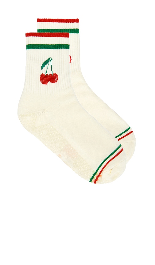 Stems Cherry Grip Striped Crew Socks