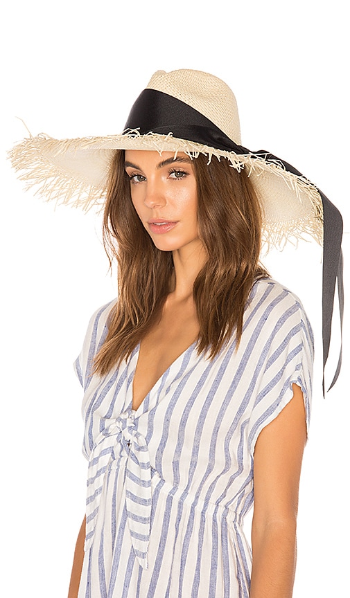 SENSI STUDIO Extra Long Brim Panama Hat in Natural Black REVOLVE