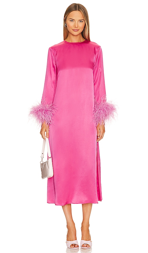 Sleeper Suzi Maxi Dress With Detachable Feathers in Hot Pink