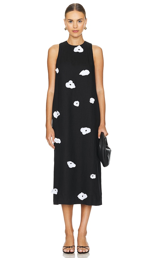 Shop Sleeper Bloom Maxi Linen Dress In 黑色