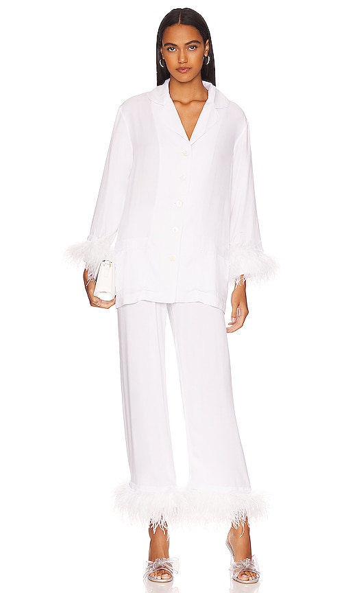 Sleeper Pajama Set with Double Feathers in White