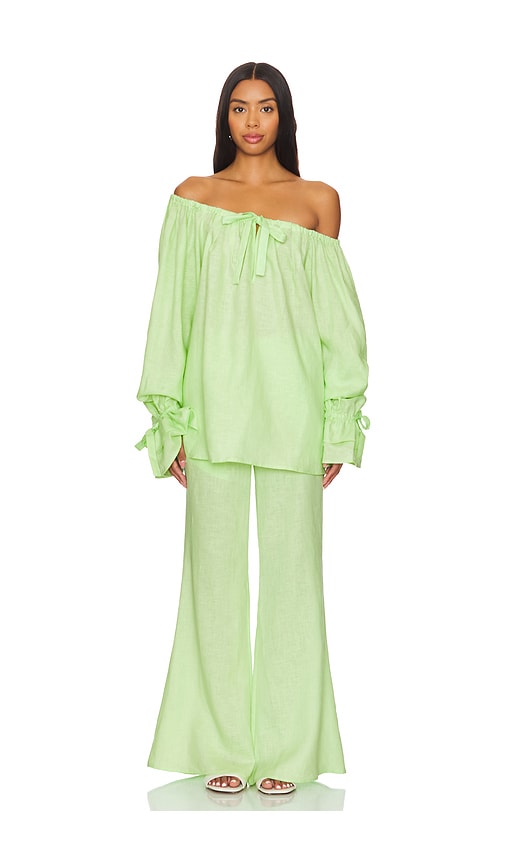 Sleeper Flamenco Linen Polka Dot Set With Pants in Green