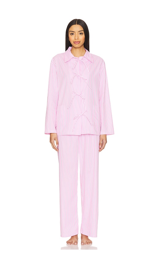 Sleeper Lycra Pajama Set In Striped Pink