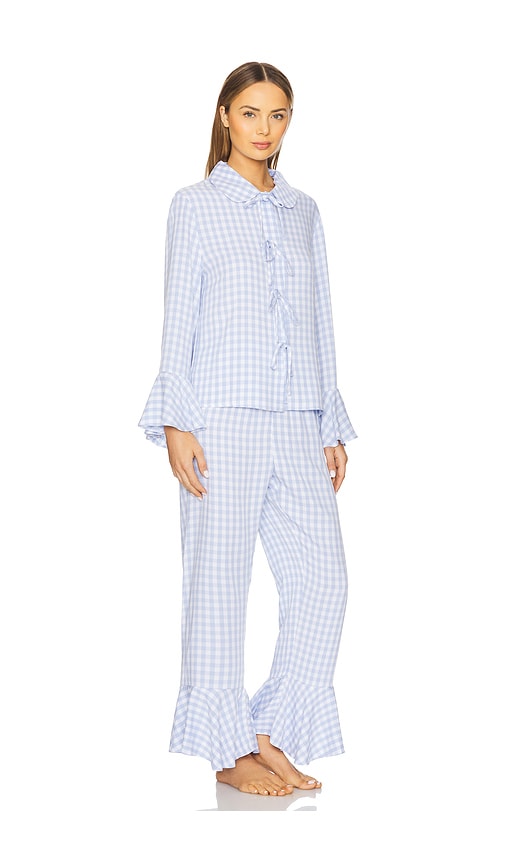 Sleeper Nebula Pajama Set With Bow Details In Blue Vichy
