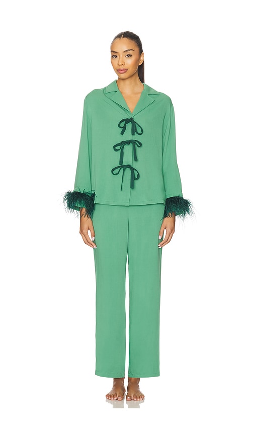 Sleeper The Bow Pajama Set With Detachable Feathers In Animal Print