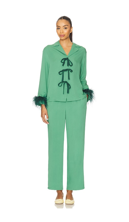 Sleeper The Bow Pajama Set With Detachable Feathers In Animal Print