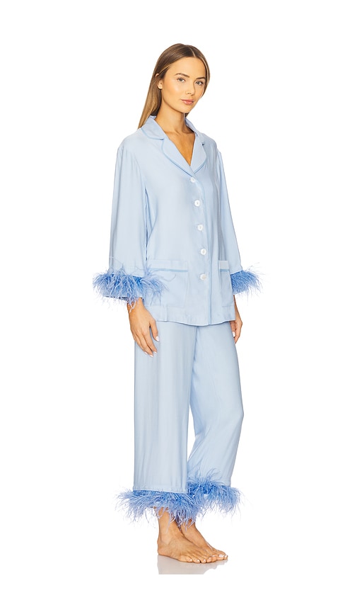 Sleeper Party Pajama Set With Double Feathers In Blue In Blue