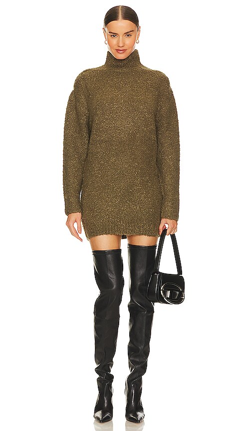 green sweater dress brown boots Feeling It Sweater Olive Green Dress Shop the Mint